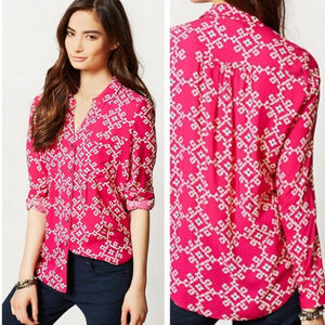 Maeve button down V-neck pink floral long sleeve